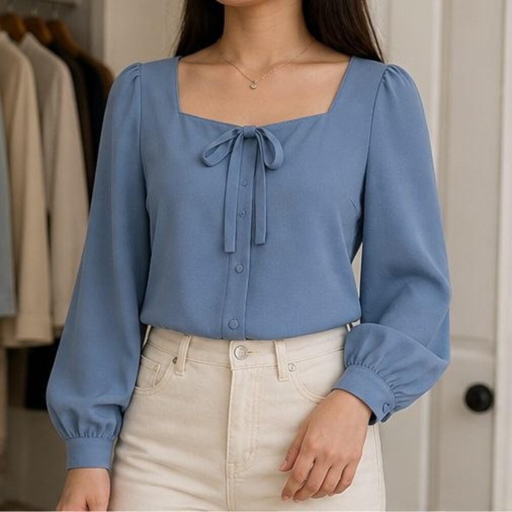 Blue Button Blouse - Picture 2 of 6